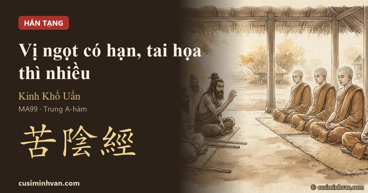 Một nhóm du sĩ dị học tóc búi ngồi chất vấn các Tỳ-kheo trong giảng đường mái tranh — Kinh Khổ Uẩn, Trung A-hàm 99